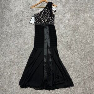 B&A by Betsy & Adam Black Lace One Shoulder Evening Gown Dress 2P NEW Formal‎